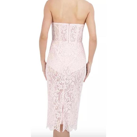 New BCBG Women's Pink Lace Mesh Midi Dress with Built in Bodysuit, size 4 - Picture 4 of 7